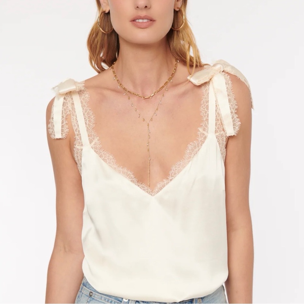 Cami NYC Freya Lace-Trim Bow Strap V-Neck Camisole